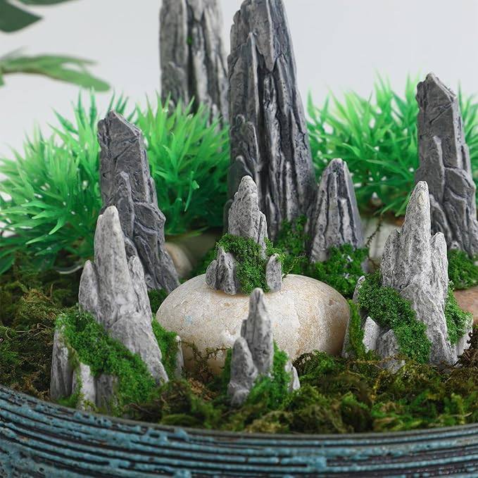 NUOBESTY 8pcs Mini Rockery Statue Resin Bonsai Landscaping Rockery Decor Desktop Micro Landscape Ornament for Garden Terrarium Decoration