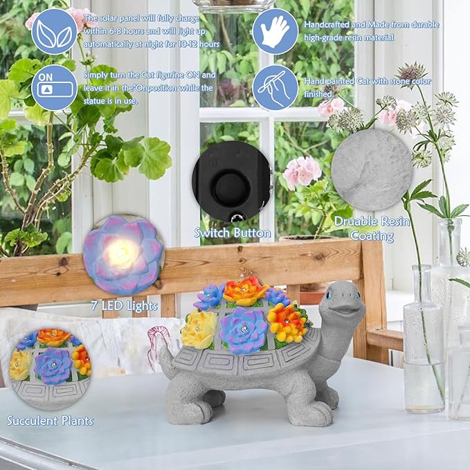 Solar Turtle Statues for Garden Decor, Outdoor Sculptures for Clearance Lights for Outside Lawn Ornaments Porch Patio Balcony Yard Home - Birthday Mother’s Day Easter Gifts for Mom Grandma Women