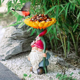 MUMTOP Garden Gnome Statue with Sunflower Bird Bath Outdoor Decor, Gnome Birdbaths Bird Feeder with Solar LED Light Waterproof Garden Sculpture for Yard Lawn Outdoor Decorations
