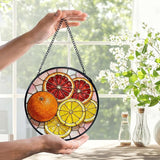Orange Lemon Suncatchers Stained Glass Window Hanging, Lemon Kitchen Decor, Orange Gifts for Women, Summer Fruit Sun Catchers Indoor Window Glass Round Wall Decor, 7.9x7.9in