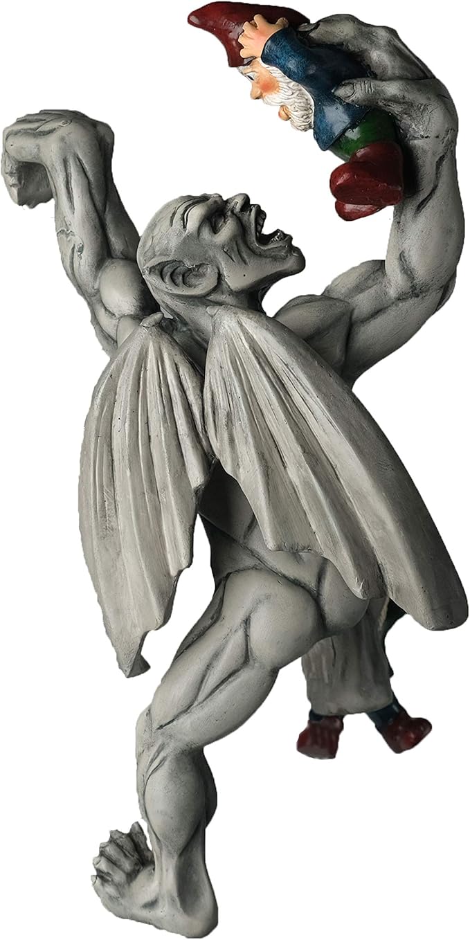 Great Gargoyle Gnome Massacre Fence Hanger - Polyresin Outdoor Wall Décor - Detailed Hanging Statue – Gnome with Gothic Climbing Grotesque Gargoyle for Patio, Porch, Fence, Garden