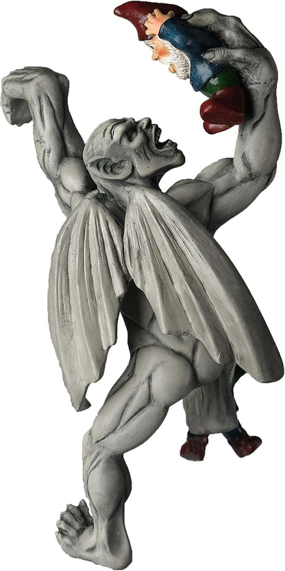 Great Gargoyle Gnome Massacre Fence Hanger - Polyresin Outdoor Wall Décor - Detailed Hanging Statue – Gnome with Gothic Climbing Grotesque Gargoyle for Patio, Porch, Fence, Garden