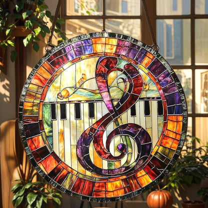 Music Treble Clef Acrylic Suncatcher, Boho Suncatchers for Window Hanging Ornament, Stained Glass Effect Art Garden Decor for Piano Lover, Gifts for Mother's Day, Mom, Grandma, Wife, Women, Nana