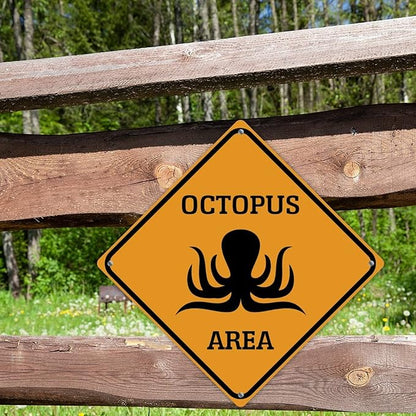 Caution Octopus Crossing XING Tin Sign Octopus Area Warning Street Sign Ocean Animal Novelty Caution Road Sign for Home Man Cave Door Porch Garden 10x10in