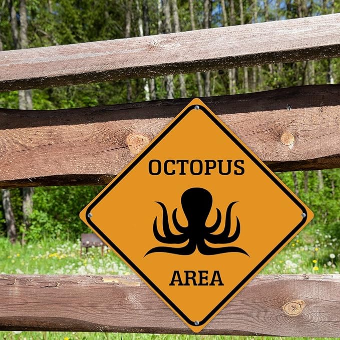 Octopus Area Xing Caution Crossing Sign Ocean Animal Aluminum Metal Sign Warning Sign Novelty Road Fence Yard Wall Decor For Indoor Outdoor Highway12x12in