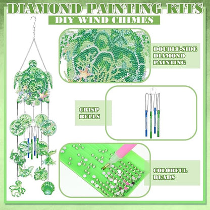 GlikCeil Beach Wind Chimes Diamond Art Wind Chimes Suncatchers Beach Diamond Art Kits with Crystal Pendant Hanging Ornament for Home Garden Patio Backyard Decor (Green)