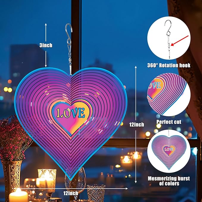 Heart Gifts for Mom, Moms Wind Spinners, Mother's Day Best Gift for Mom, Mother Birthday Gift from Daughter Son, Love Reminder Gifts for Mother's Day, Love Gifts for Outside, Purple, 12in