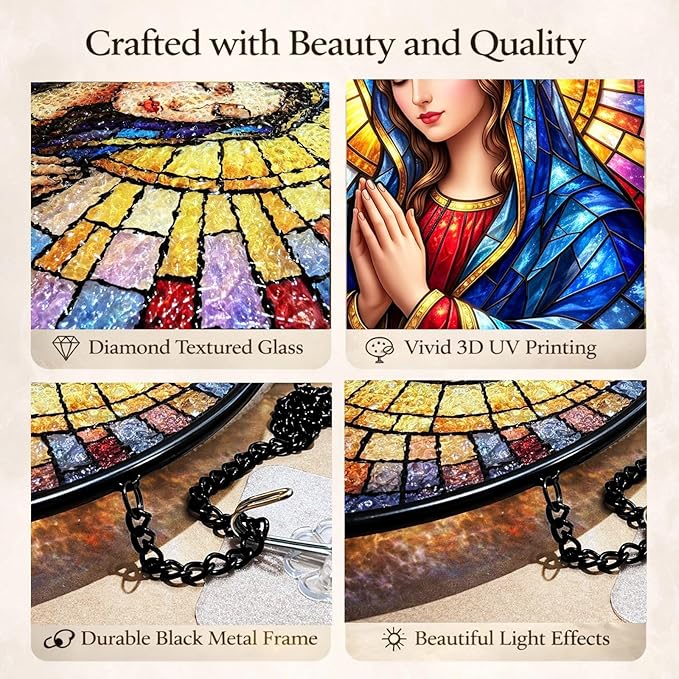 Virgin Mary Suncatcher Window Hanging, 7.8" Stained Glass Mother’s Day Religious Gift for Mom, Grandma and Friends, Catholic Christian Decor for Window, Prayer Room, Sunroom and Office