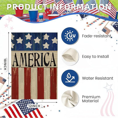 4th of July Garden Flag 12x18 Inch Double Sided, Patriotic American Flag Yard Decoration,Small Seasonal Outdoor Decorations for Summer Independence Day,250th Years America Anniversary Holiday Outside