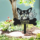 Custom Dog Memorial Grave Marker with Wings, Personalized Chihuahua Memorial Stake Bone Burial Marker Metal Engraved Sign, Customized Dog Memorial Decorations Garden Stake with Name & Date