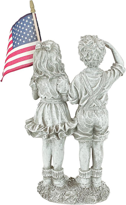 Design Toscano QM7512030 Patriotic Flag Children Statue,Antique Stone