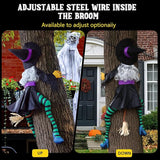 POPGIFTU 63" Crashing Witch Halloween Decoration – Flying Witch on Broom Into Tree Outdoor Yard Prop for Porch, Lawn, Garden, Pillars, Door, or Haunted House Decor
