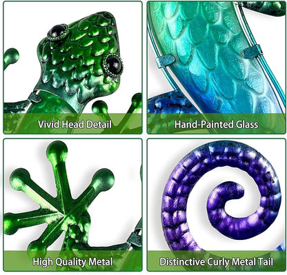 HONGLAND Metal Gecko Wall Art 15 Inch Lizard Outdoor Decor Lizards Garden Sculpture for Yard Fence 2 Pack