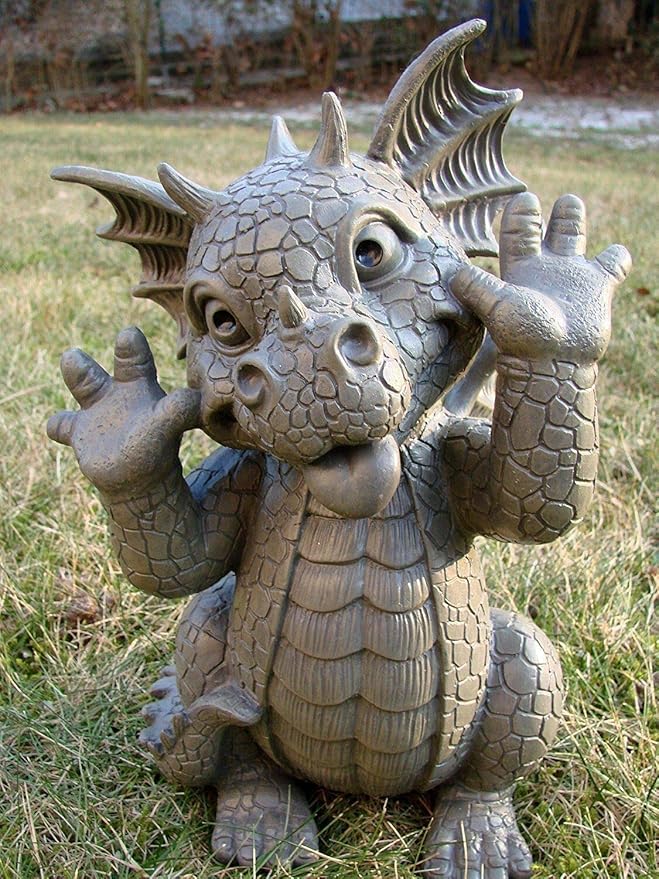Pacific Giftware Garden Dragon Taunting Dragon Garden Display Decorative Accent Sculpture Stone Finish 10 Inch Tall