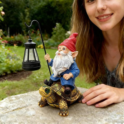 Outdoor Garden Gnome, Funny Lawn Gnome Statue Decorations, Solar Gnome Riding Turtle Figurines Ornament for Patio, Balcony, Yard, Iutdoor Office Home Decor, Mom Grandma Sisters Gifts