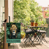 Mugod Lion Garden Flag 12.5x18" Double Sided for Outside, Jungle Animal Tropical Leaves Burlap Small Seasonal Yard Flag for Outdoor Decor