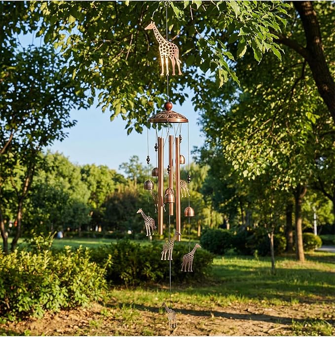 Briwooody Giraffe Wind Chimes for Outside Giraffe Gifts for Women Mom Metal Wind Chimes Memorial Birthday Decor for Outdoors Patio Garden Porch Yard Home Decoration