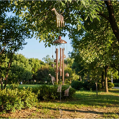 Briwooody Giraffe Wind Chimes for Outside Giraffe Gifts for Women Mom Metal Wind Chimes Memorial Birthday Decor for Outdoors Patio Garden Porch Yard Home Decoration