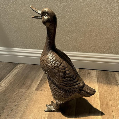 Cast Iron Duck Statue (15.7" Tall) - Heavy Duty Outdoor/Indoor Decor, Rust Brown Garden Art with Lifelike Feather Detailing, Weatherproof Bird Sculpture for Patio, Lawn & Home HC5387