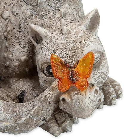 Evergreen Garden Baby Dragon Statue with Butterfly Solar Light | 8x7x6 Inches | Solar Dragon Garden Statues and Figurines Outdoor Indoor Decorations for Home