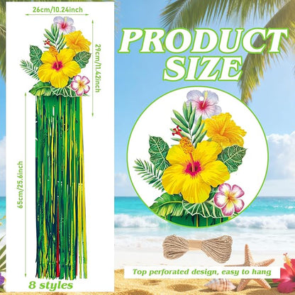 Affrolling 8 Pcs Hawaiian Luau Party Decoration Tropical Flower Hanging Decorations with Tassels for Hawaii Luau Tropical Floral Birthday Party Supplies 3.3 ft Outdoor Summer Door Banner Sign Decor