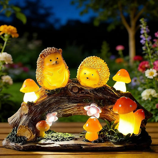 Fairy Garden Statues,Fairy Garden House with Solar Powerd Night Light,Yard Decorations Outdoor Fairy Garden Accessories Decor for Outside (Hedgehog)