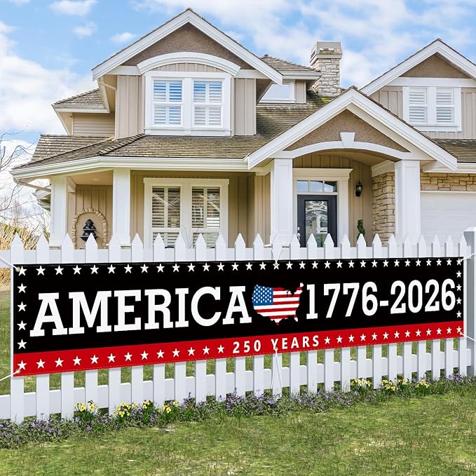 Probsin Large 250 Anniversary USA Banner 120" x 20" America 1776-2026 250 Years of Freedom American Map Black Patriotic Party Supplies Home Decorations for Outdoor, Indoor, Yard, Garden, Porch, Lawn