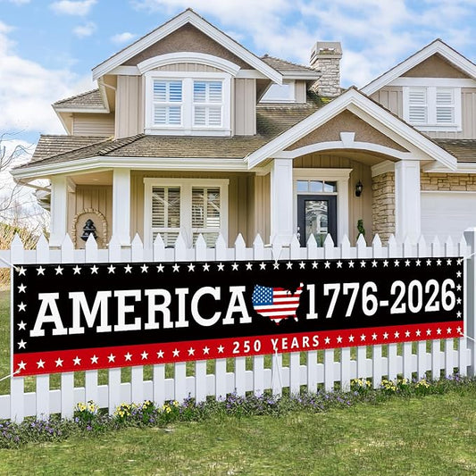 Probsin Large 250 Anniversary USA Banner 120" x 20" America 1776-2026 250 Years of Freedom American Map Black Patriotic Party Supplies Home Decorations for Outdoor, Indoor, Yard, Garden, Porch, Lawn
