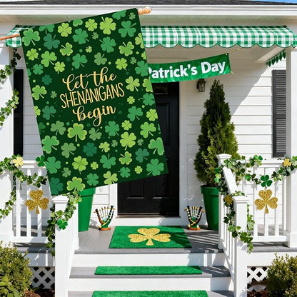St Patricks Day House Flags 28 x 40 Double Sided for Outside Shamrock Clover Let the Shenanigans Begin Garden Decor Saint Patrick Spring Yard Signs
