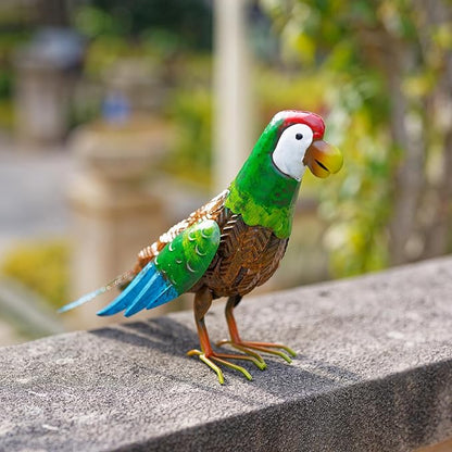 Metal Parrot Garden Statues Outdoor Decor, Parrot Outdoor Sculptures Yard Art Decoration for Patio Lawn Fence Backyard, Gift for Women Moms Grandmas