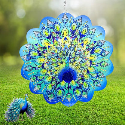 Peacock Wind Spinners Outdoor Garden Decor for Outside - 12 Inch 3D Stainless Steel Metal Wind Spinners - Peacock Gardening Gifts for Women, Yard Decorations Outdoor Hanging Decor