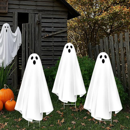 Bunny Chorus Halloween Decorations Outdoor: 3ct Extra Large Scary Ghost Yard Signs with Stakes, Corrugated Plastic, Outside Halloween Decor White Ghost for Kids Home School Yard Lawn Haunted House
