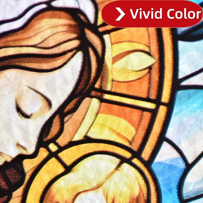 Virgin Mary and Baby Jesus Stained Glass Window Hanging, 8''/20CM Suncatchers for Windows Christian Decorative Hanging Ornaments Stained Glass for Chirstmas Suncatcher Window Panel Gift Home Decor
