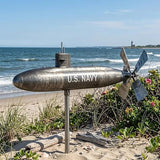 Metal Submarine Wind Spinner, U.S. Navy Style Garden Windmill, 360° Rotating Wind Sculpture for Yard, Patio, Lawn, Outdoor Decor, Veteran Gift