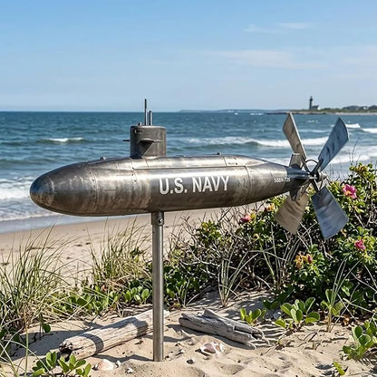 Metal Submarine Wind Spinner, U.S. Navy Style Garden Windmill, 360° Rotating Wind Sculpture for Yard, Patio, Lawn, Outdoor Decor, Veteran Gift