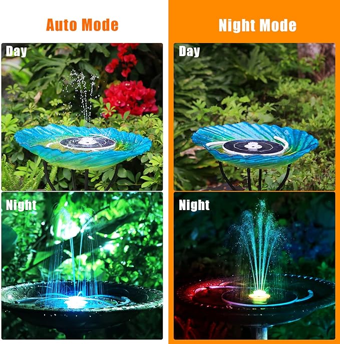 AISITIN Solar Fountain with Lights, 3.5W Solar Water Fountain with 1500mAh Battery Backup & 6 Nozzles, LED Solar Water Pump for Bird Bath, Outdoor, Pond, Pool, Fish Tank & Garden