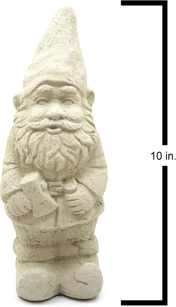 Garden Gnome with Hatchet: Solid Durable Stone Statue with Vintage Texture. Sealed for Outdoor Use. Handcrafted USA. (Classic/White)
