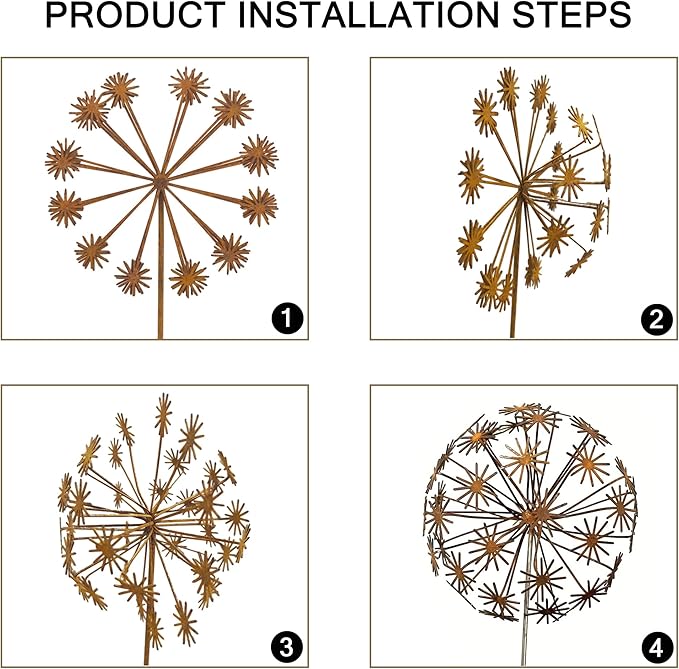 2 Pack Metal Flower Stakes for Outside, 3D Rusty Metal Plants Garden Statues Yard Art, Outdooor Decorative Garden Stake for Flower Bed Lawn Balcony Flower Pot (Style 1)