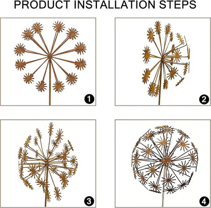 2 Pack Metal Flower Stakes for Outside, 3D Rusty Metal Plants Garden Statues Yard Art, Outdooor Decorative Garden Stake for Flower Bed Lawn Balcony Flower Pot (Style 1)
