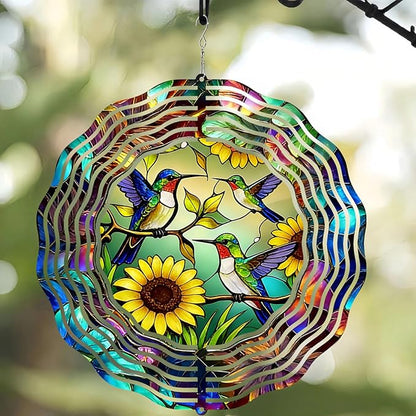 10 Inch Hummingbird Wind Spinner, 3D Metal Hanging Bird Kinetic Wind Rustproof Sculpture Gift for Women Mom Grandma Wife, Yard Garden Balcony Spring Ornament Outdoor Decor