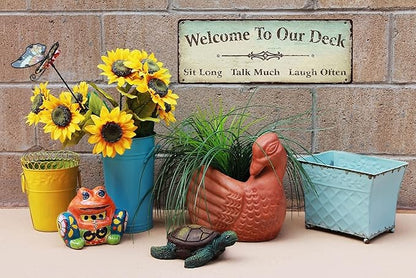 Welcome to Our Deck Sign Outdoor Decorations, Rustic Metal Tin Signs Backyard Wall Decor Accessories 15.8 x 5.9 Inches