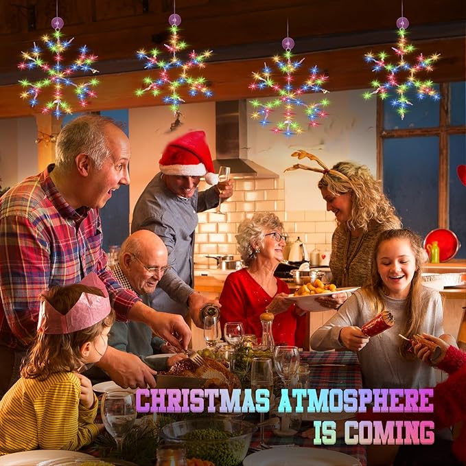 Tuanse 8 Pcs Christmas Silhouette Window Lights Christmas Snowflake Lights with Remote Control LED Lighted Snowflake Decorations Xmas for Window Wall (Colorful)