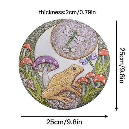 Hapjoy Stepping Stones Outdoor for Garden Moon Frog Mushroom Butterfly Decorative Stepping Stones Walkway Round Stone Garden Decor for Pathway Lawn (Yellow)