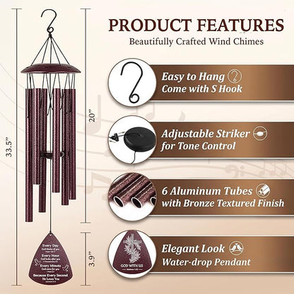 Christian Wind Chimes for Outside, 33.5" Bible Verse Wind Chime, Christian Birthday Gifts for Women, Religious Baptism Gift for Women Men Friends Teacher Appreciation Gift, Christian Gifts for Mom