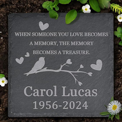 Memorial Garden Stone, Memorial Stone, Personalized Memorial Gifts, Sympathy Gifts for Loss of Loved One, Bereavement Gifts for Loss of Father Mother - The Memory Becomes a Treasure - Square