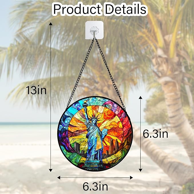 DASTOLL Stained Glass Window Hanging, Statue of Liberty Sun Catchers Diamond Glass Panel Hangings Suncatcher Decor for Birthday for Women, Men, Wife, Aunt, and Mom 6.3x6.3 in