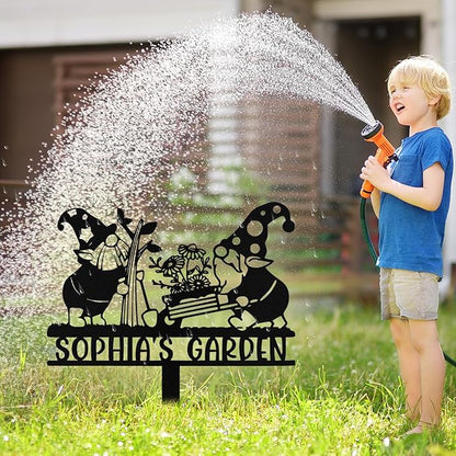 Personalized Metal Gnome Garden Signs with Stake, Custom Garden Signs for Outside Waterproof, Customized Name Sign Yard Lawn Gardens Decor Gardening Gifts for Moms Grandmas Gardeners