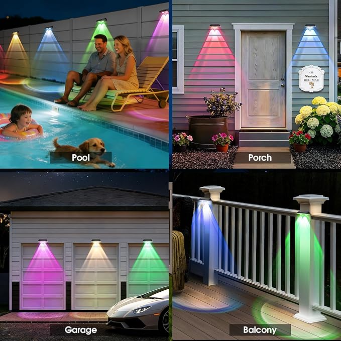 AUDLES Solar Fence Lights Outdoor, 8 Modes Warm & RGB 6 Color Fence Lights Solar Powered for Outside, IP65 Waterproof, 60 Lumens Solar Light for Step, Pathway, Garden, Deck, Stairs - 12 Pack