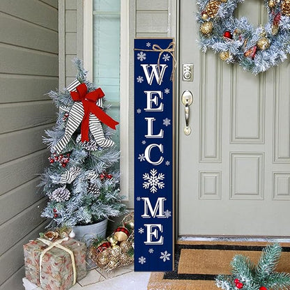 Christmas Porch Sign Xmas Snowflake Welcome Sign Vertical Standing Sign For Front Porch Decor Farmhouse Wall Hanging for Patio Yard Party Indoor Outdoor Winter Holiday Decoration 47.2"H Blue
