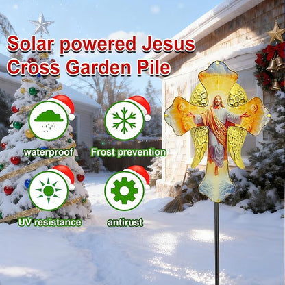 Solar Jesus Cross Garden Lights for Graves - Angel Wing Memorial Decor, Waterproof Cemetery Solar Stake Lights for Easter, Patio, Yard - Sympathy Gifts for Loved Ones1.